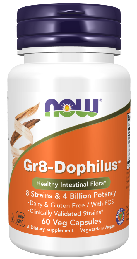 Now GR8-Dophilus Caps 60's - 8 strain probiotic 4 billion potency